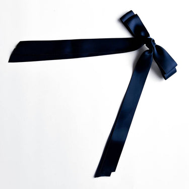 Satin Bow Hair Clip: Navy Blue